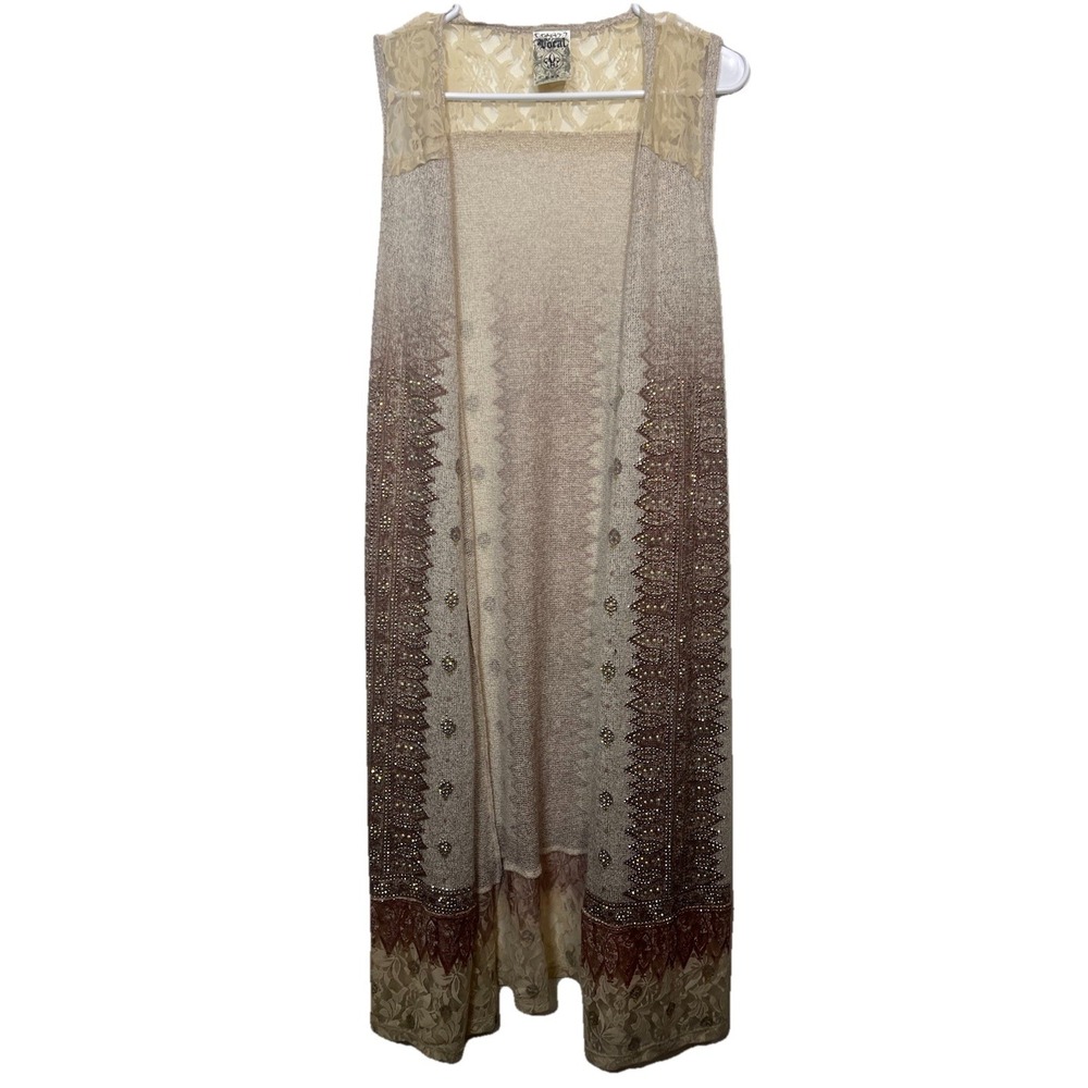 Vocal Women's Vest M Long Duster Open Fairy Grunge Boho Country Lace Rhinestone